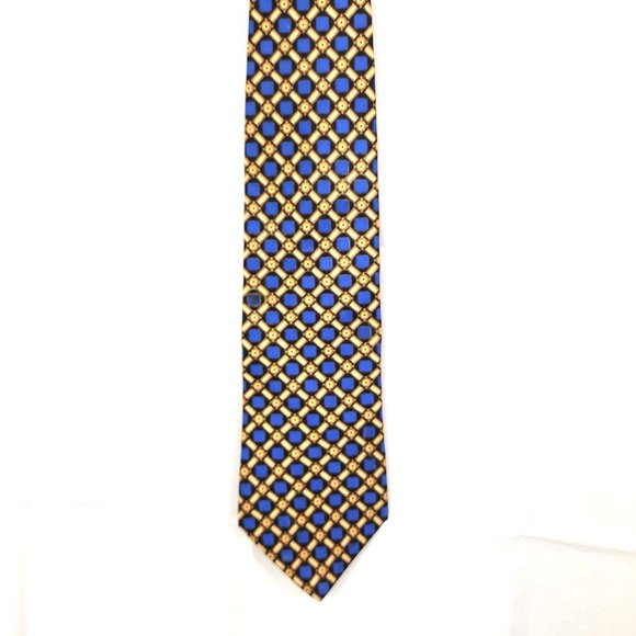 Domani Men's Tie Italian Silk Blue & Gold Geometric Design USA - Picture 7 of 8